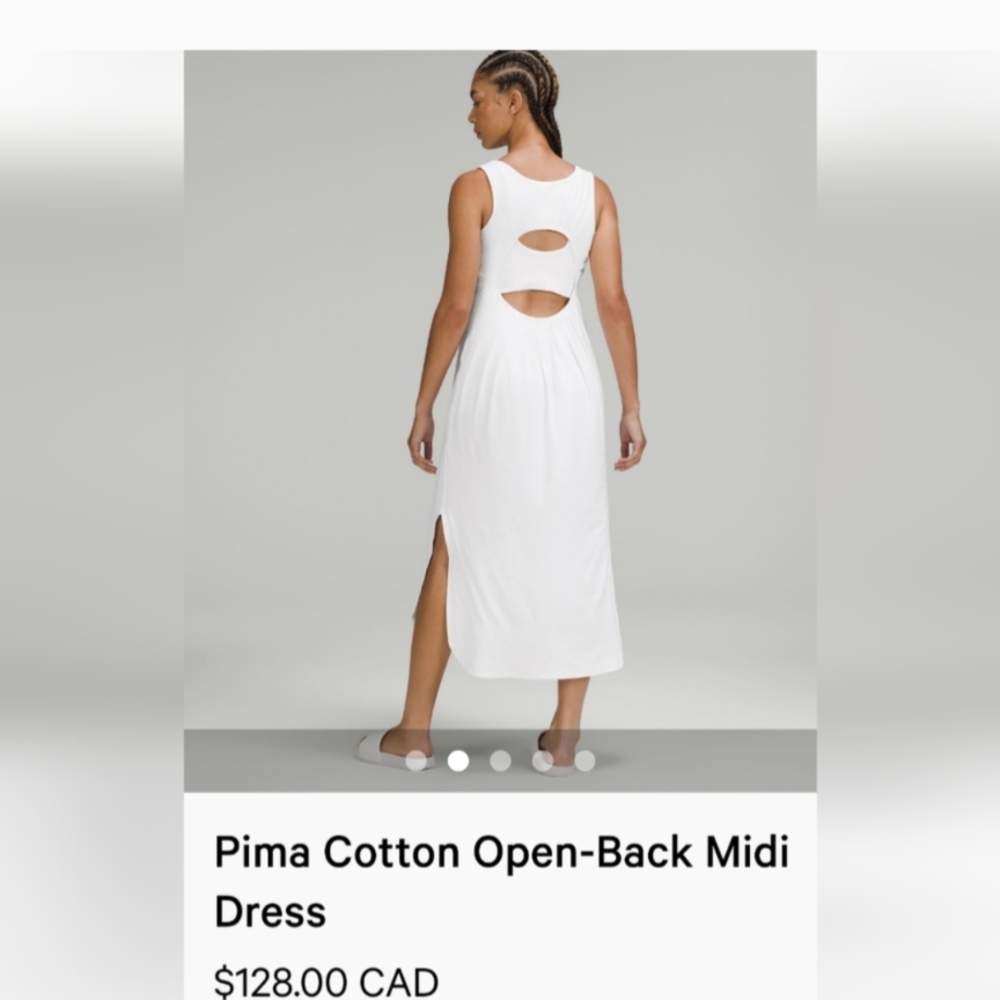 Lululemon Pima Cotton Open-Back White Midi Dress size 12 - Picture 8 of 9